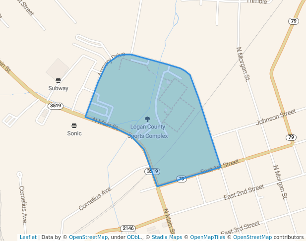 walking in Logan County Sports Complex map in Russellville