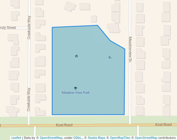 walking in Meadow View Park map in Galt