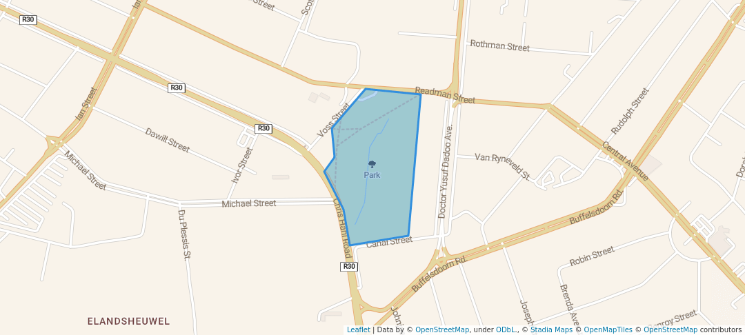 walking in Park map in Klerksdorp