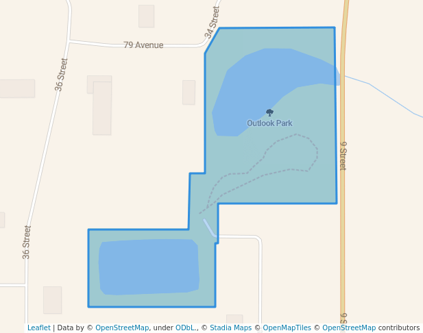 walking in Outlook Park map in Leduc
