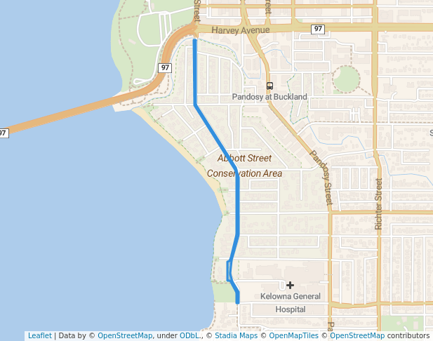 walking in Abbott Street Recreation Corridor map in Kelowna