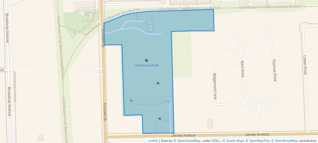 walking in Underwood Park map in Normal