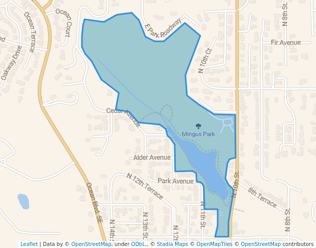 walking in Mingus Park map in Coos Bay