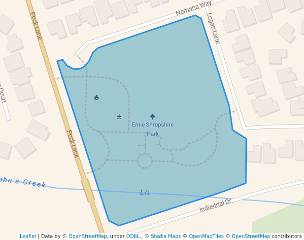 walking in Ernie Shropshire Park map in Stockton