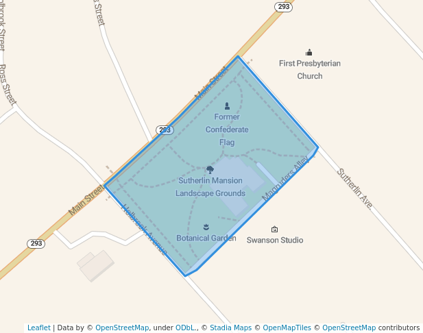 walking in Sutherlin Mansion Landscape Grounds map in Danville