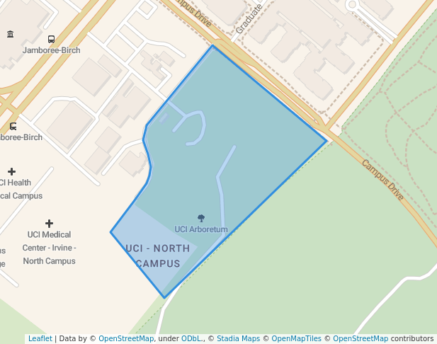 walking in UCI Arboretum map in Irvine
