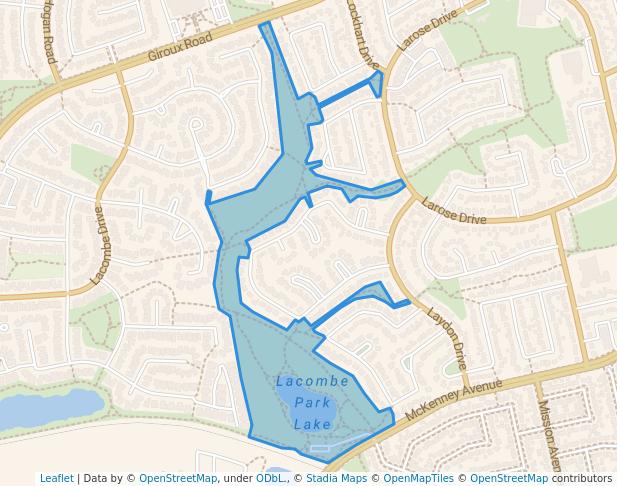walking in Lacombe Park Lake map in St. Albert