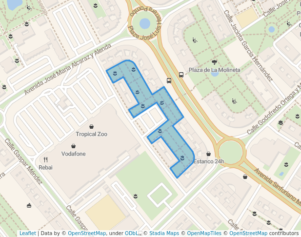 walking in Parque Juan Simeón Vidarte map in Badajoz