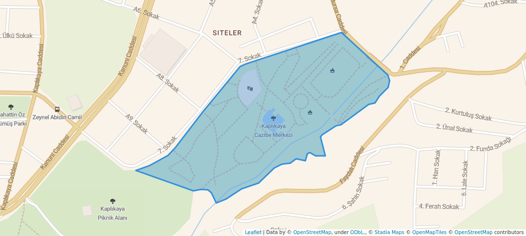 walking in Kaplıkaya Cazibe Merkezi map in Bursa