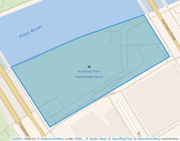 walking in Riverbank Park, Marketstalls Block map in Flint