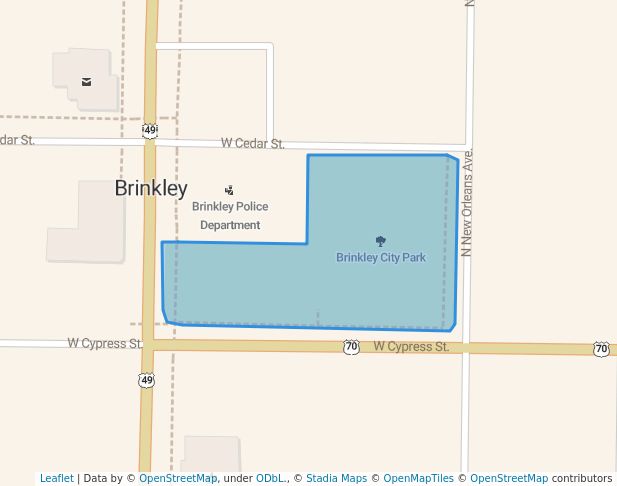 walking in Brinkley City Park map in Brinkley