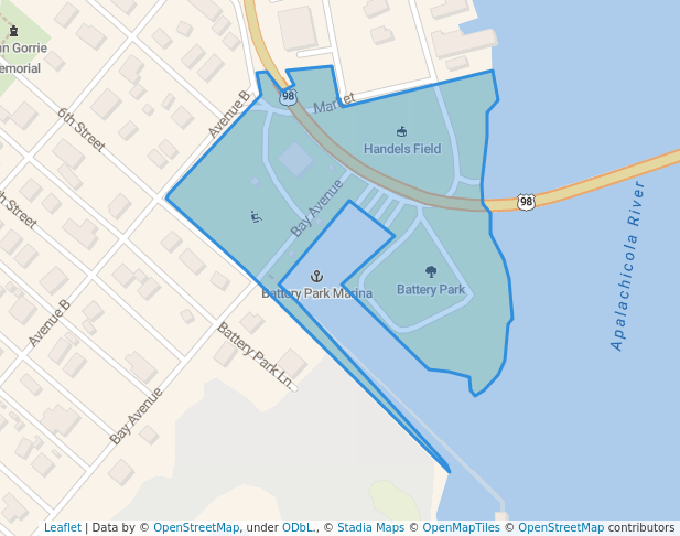 walking in Battery Park map in Apalachicola