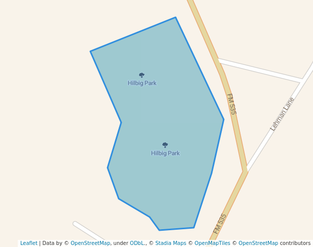 walking in Hilbig Park map in Bastrop