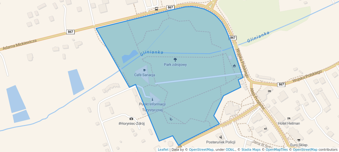 walking in Park zdrojowy map in Horyniec-Zdrój