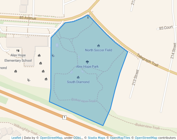 walking in Alex Hope Park map in Langley