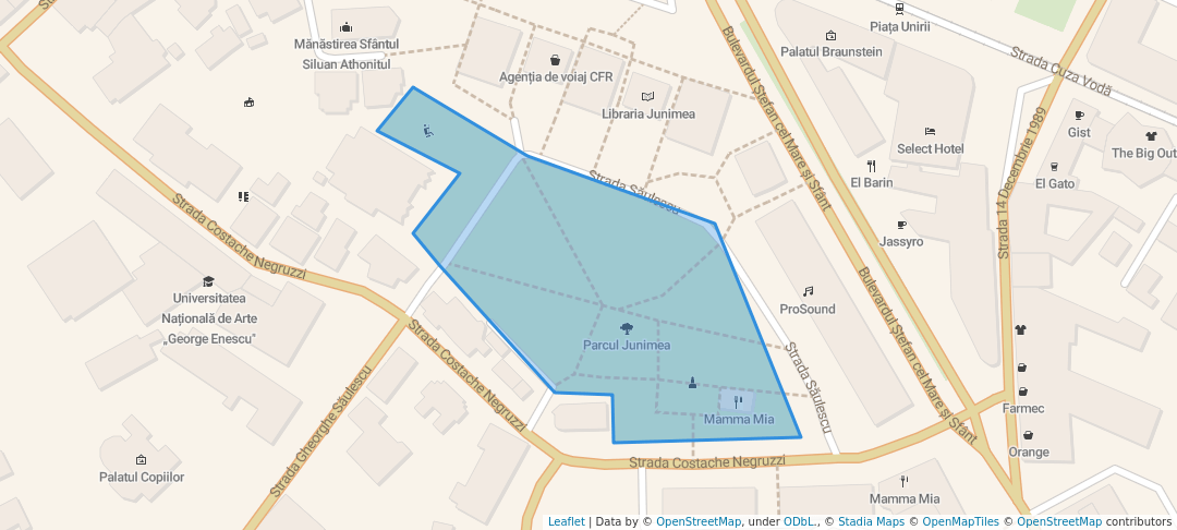 walking in Parcul Junimea map in Iași