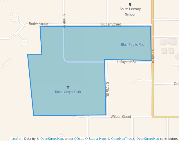 walking in Ralph Steyer Park map in Blair