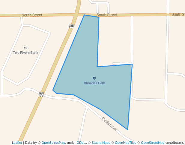 walking in Rhoades Park map in Blair