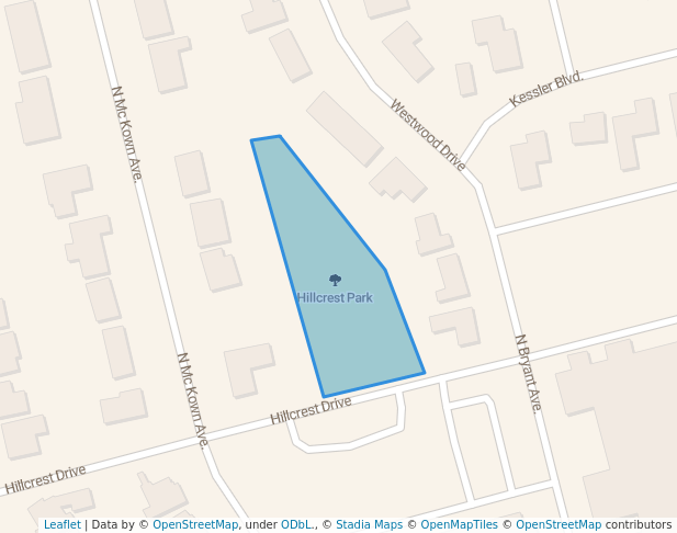 walking in Hillcrest Park map in Sherman