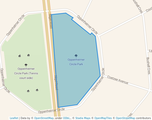 walking in Oppenheimer Circle Park map in Springs
