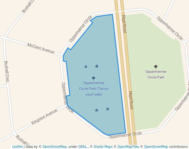 walking in Oppenheimer Circle Park (Tennis court side) map in Springs
