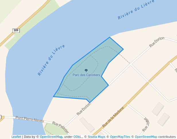 walking in Parc des Canotiers map in Mont-Laurier