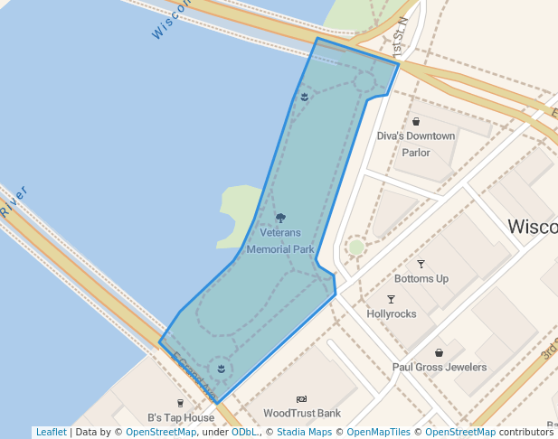 walking in Veterans Memorial Park map in Wisconsin Rapids