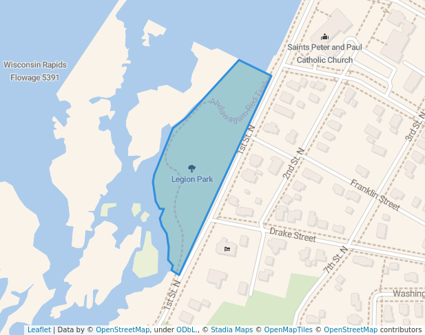 walking in Legion Park map in Wisconsin Rapids