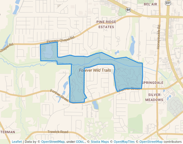 walking in Forever Wild Trails map in Dothan