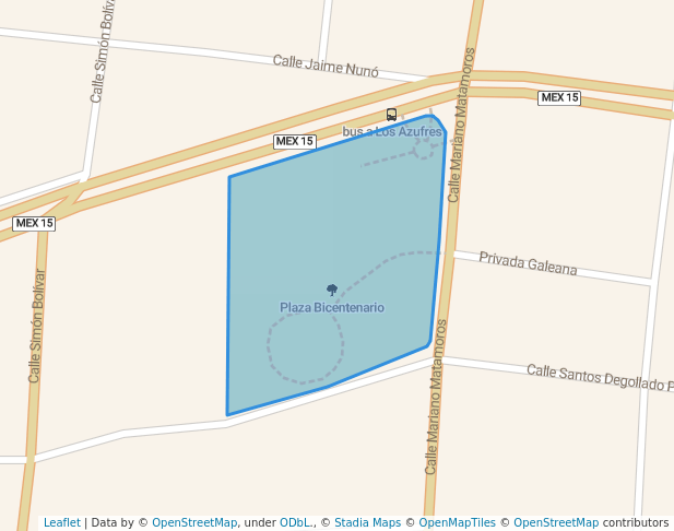 walking in Plaza Bicentenario map in Ciudad Hidalgo