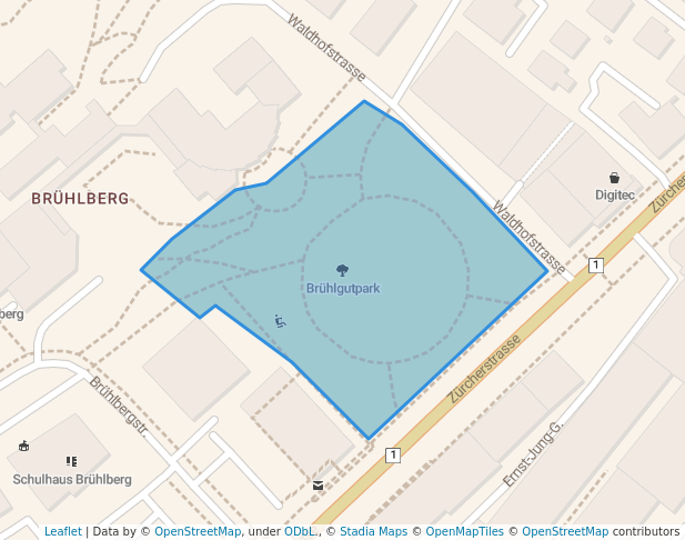 walking in Brühlgutpark map in Winterthur