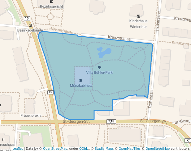 walking in Villa Bühler-Park map in Winterthur