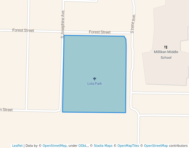 walking in Lola Park map in Milliken