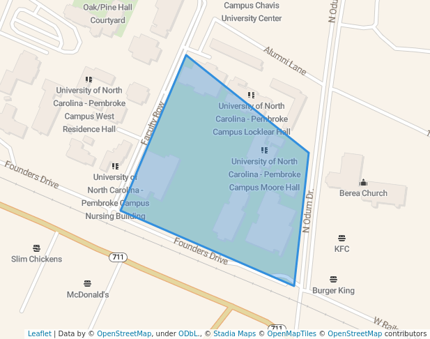 walking in UNCP Quad map in Pembroke