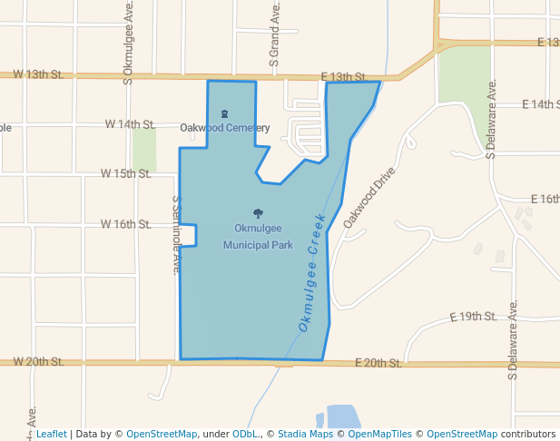 walking in Okmulgee Municipal Park map in Okmulgee