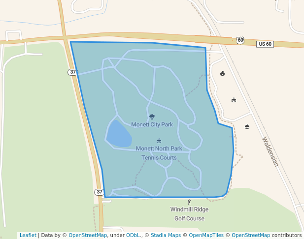 walking in Monett City Park map in Monett