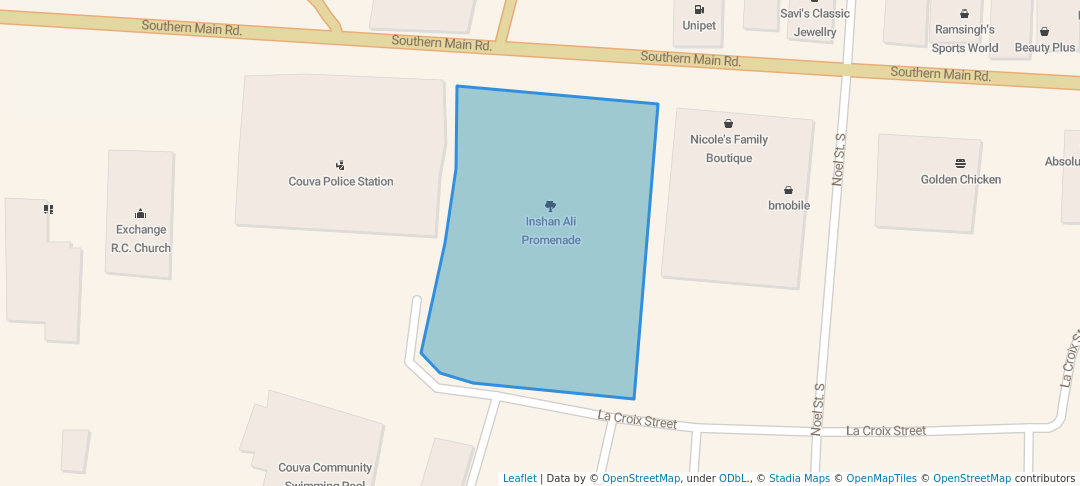 walking in Inshan Ali Promenade map in Couva