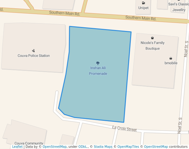 walking in Inshan Ali Promenade map in Couva