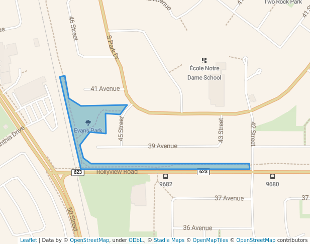 walking in Evans Park map in Leduc