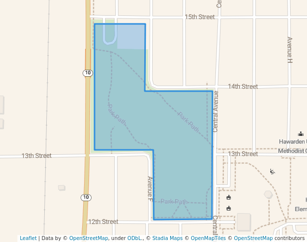 walking in Hawarden City Park map in Hawarden