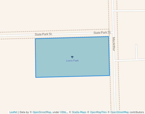 walking in Lions Park map in Center Line