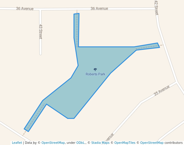 walking in Roberts Park map in Leduc