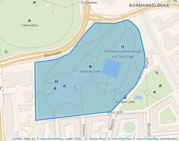 walking in Kampen park map in Oslo