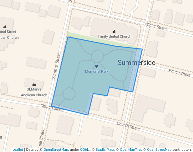 walking in Memorial Park map in Summerside