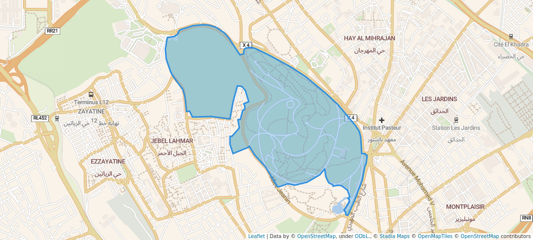 walking in Belvedere Park map in Tunis