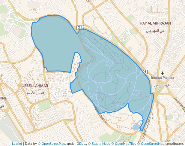 walking in Belvedere Park map in Tunis