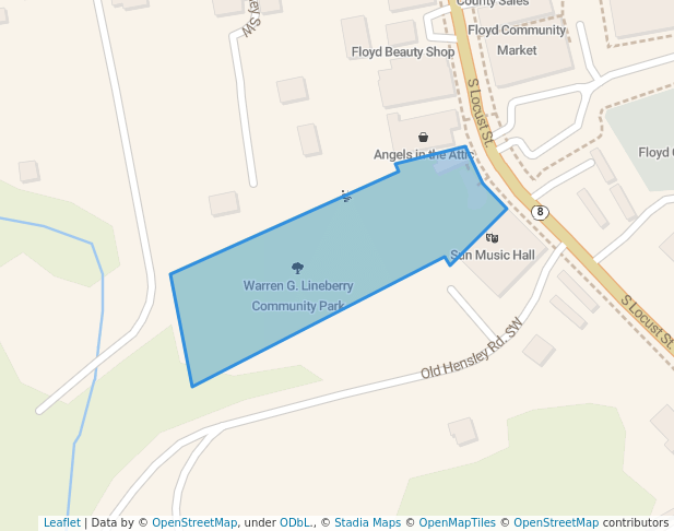 walking in Warren G. Lineberry Community Park map in Floyd