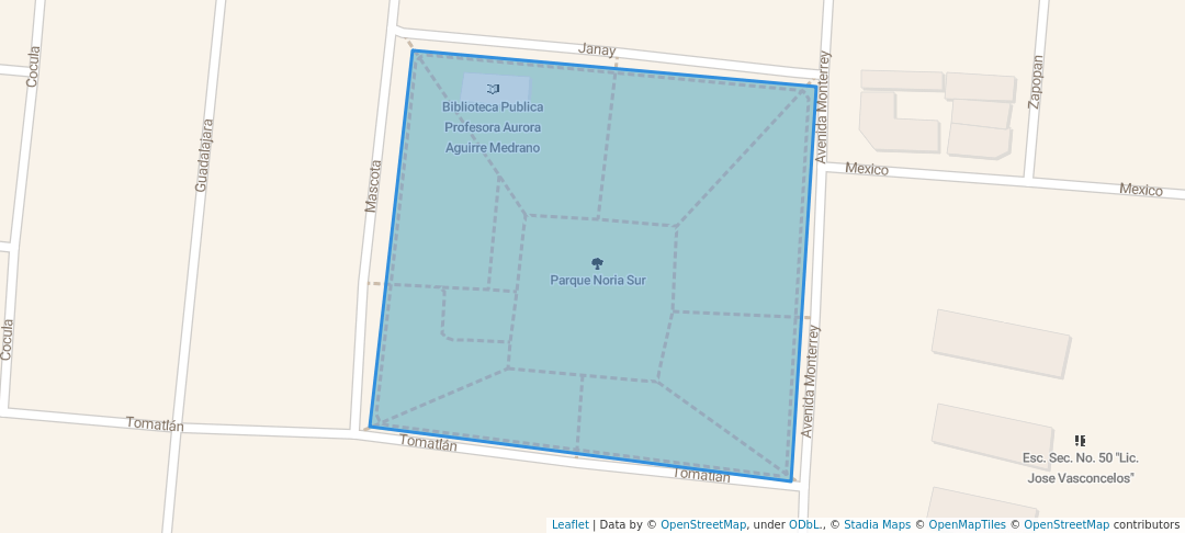 walking in Parque Noria Sur map in test city