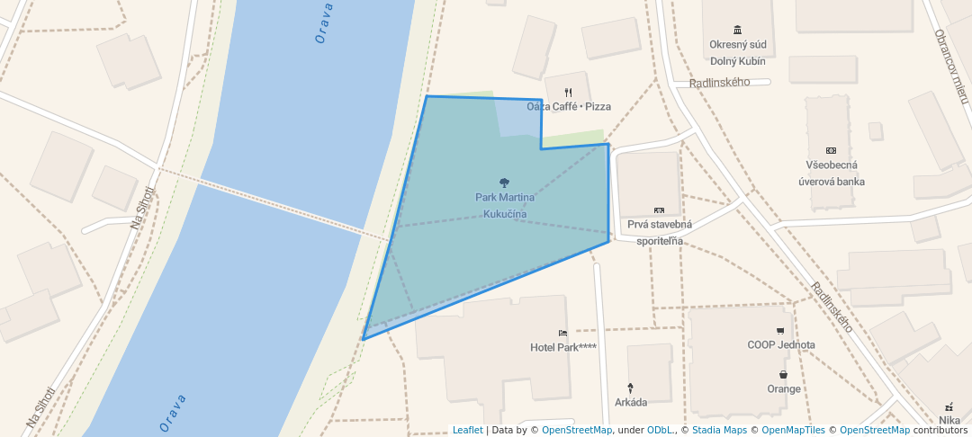 walking in Park Martina Kukučína map in Dolný Kubín