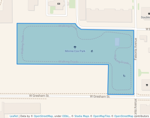 walking in Minnie Cox Park map in Indianola